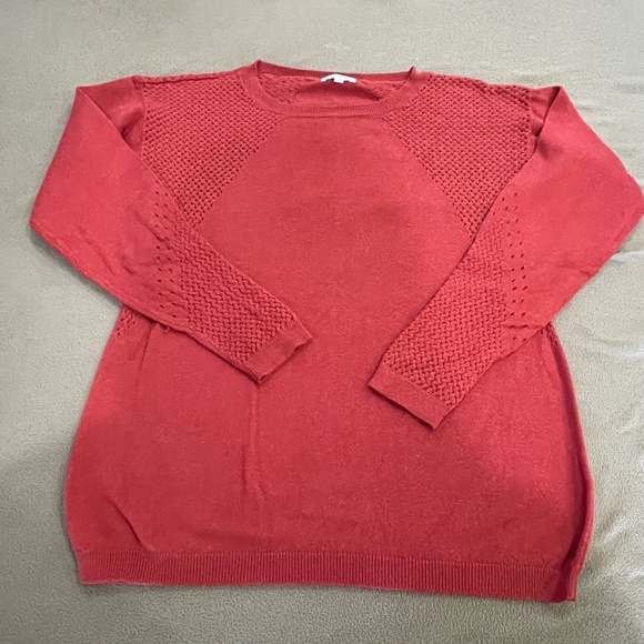 Long sleeve fall red orange color ladies sweater size small open knit top blouse - Picture 1 of 9